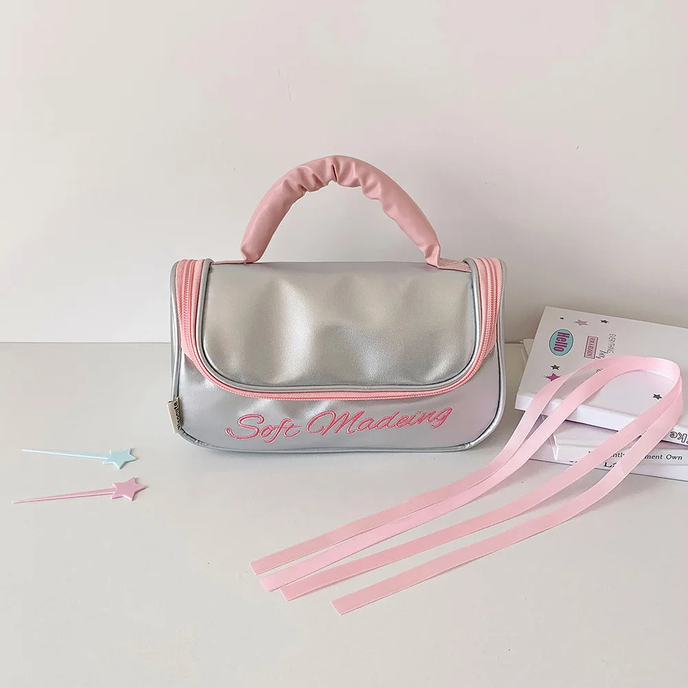 Cyflymder  Korean Fashion Casual Large Capacity Pencil Case PU Portable INS Solid Color Washing Make Up Statonery Bag Student Supplies