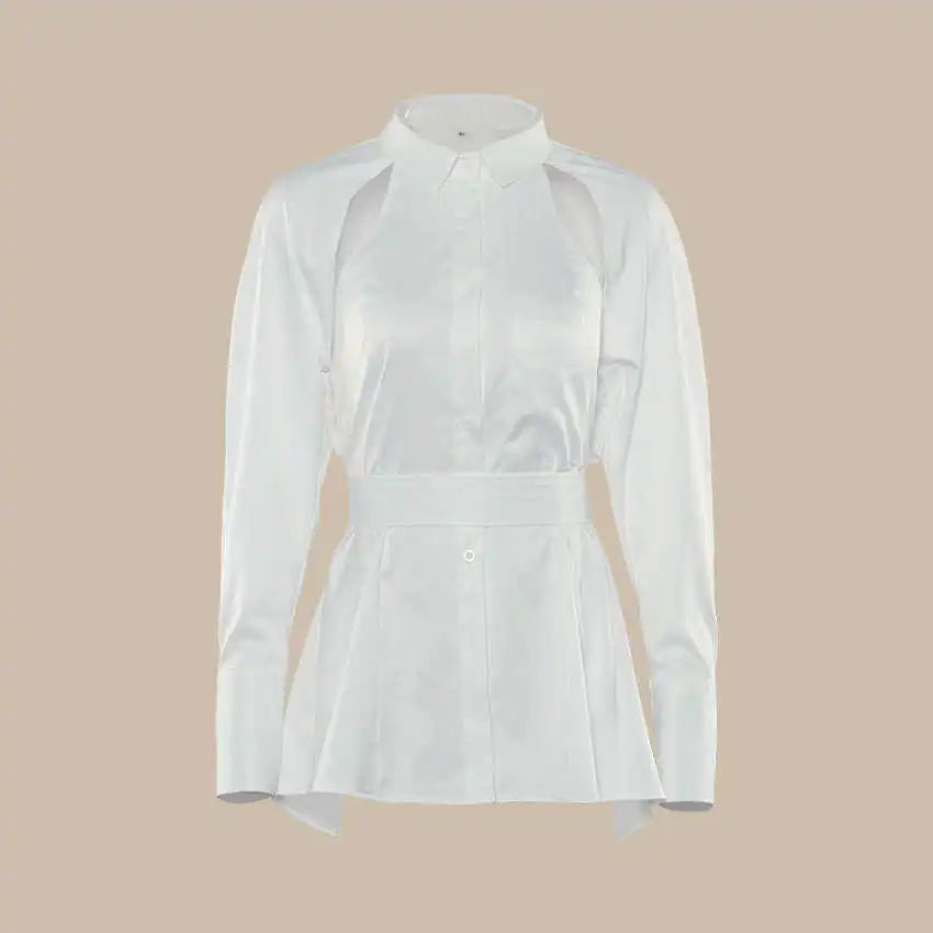 Cyflymder  Chic Long Sve White irt Blouse Women's Straight Cut  Knot Cotton Ropa Top Quali Faion Spring Summer Autumn