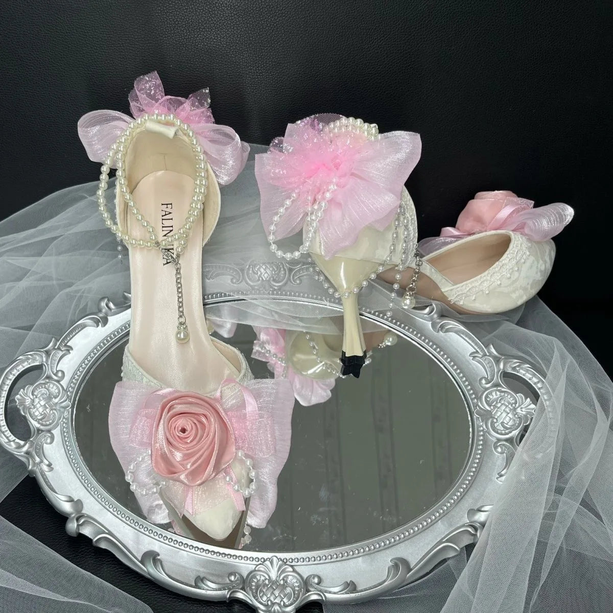 Cyflymder  luxury brand shoes woman high quality pink wedding bride shoes shoes for woman heel elegant lolita heel party shoes point toe