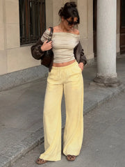 Cyflymder   Solid Color Elastic Drawstring Women Pants Straight Wide Leg Ankle-length Loose Fashion Street Trousers Casual Bottoms