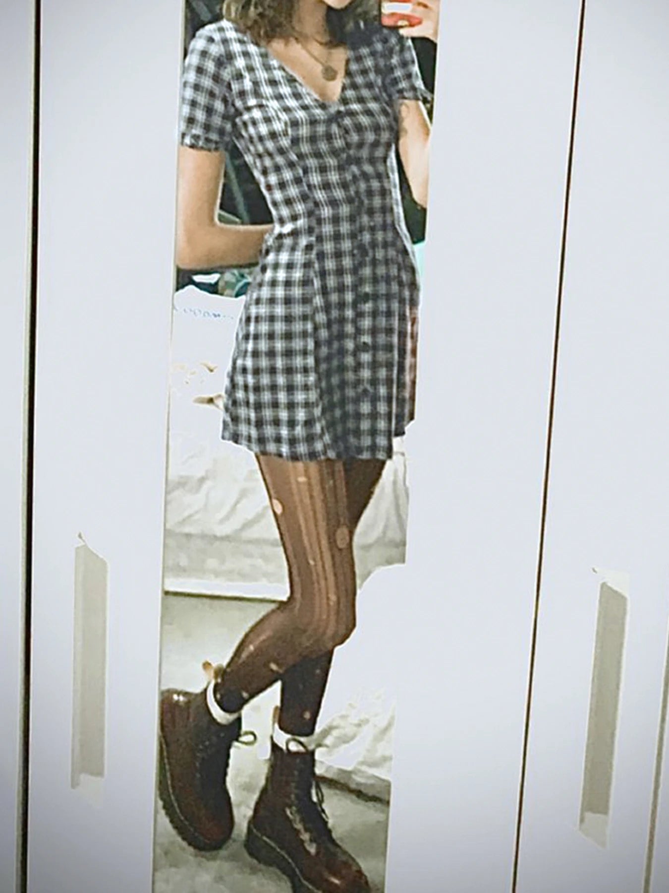 Cyflymder  Casual Slim Plaid A-Line Dress Elegant Fashion Basic Deep V-Neck Short Sleeve Ruffles Mini Dresses For Women 2025 Summer