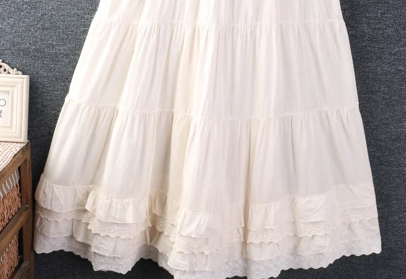 Cyflymder Summer Japan Style Mori Girl Sweet Hollow Out Embroidery White Dress Women Spaghetti Strap Robe White Black Midi Cotton Dresses
