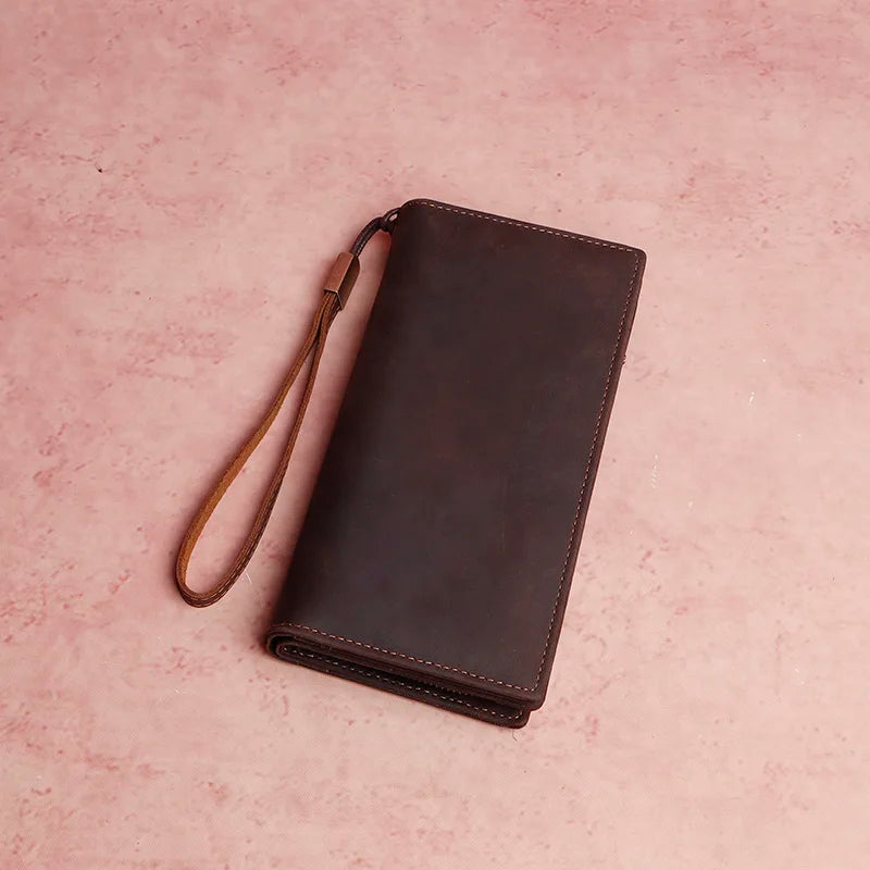 Cyflymder  New Men's Leather Wallet Clutch Bag Large-capacity Card Case Coin Purse First Layer Cowhide Long Wallet Dinner Party Phone Bag