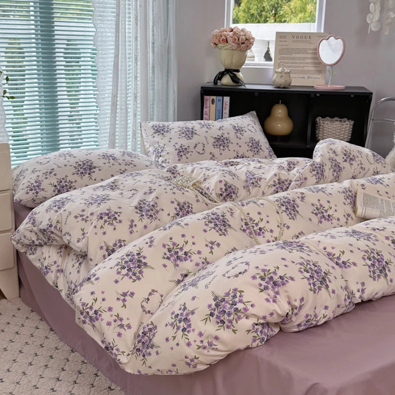 Cyflymder  INS Korean Style 2025 Floral Bedding Sets New Skin Friendly Soft Washed Cotton Printed Bed Sheet Sets