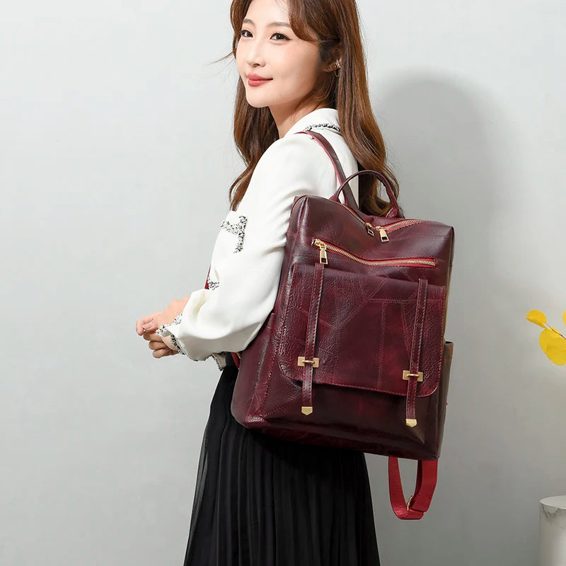 Cyflymder  Vintage Women's Bag Large Capacity Leather Daily Commute Travel Women's Backpack Shopping Fashion Designer School Bags Travel