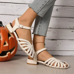 Cyflymder  Women's Roman Sandals Summer New Retro Real Leather Ladies Sandals Hollowed Women's Cage Shoes