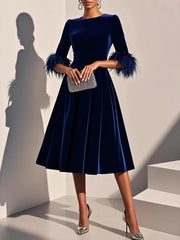 Cyflymder  Spring Autumn 3/4 Sleeve Elegant Velvet Midi Dress Women's Clothing Casual Party Work Evening Sheath Office Lady Dresses