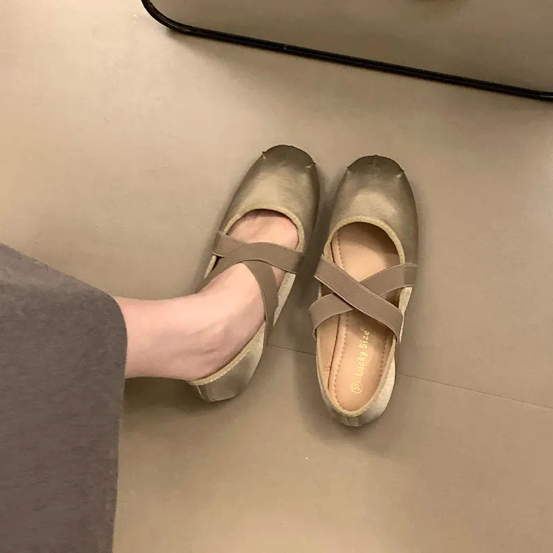 Cyflymder  New Fashion Cloth Women Flats Shallow Slip on Ladies Casual Ballet Shoes Soft Leather Eelgant Square Toes Dress Shoes 2357