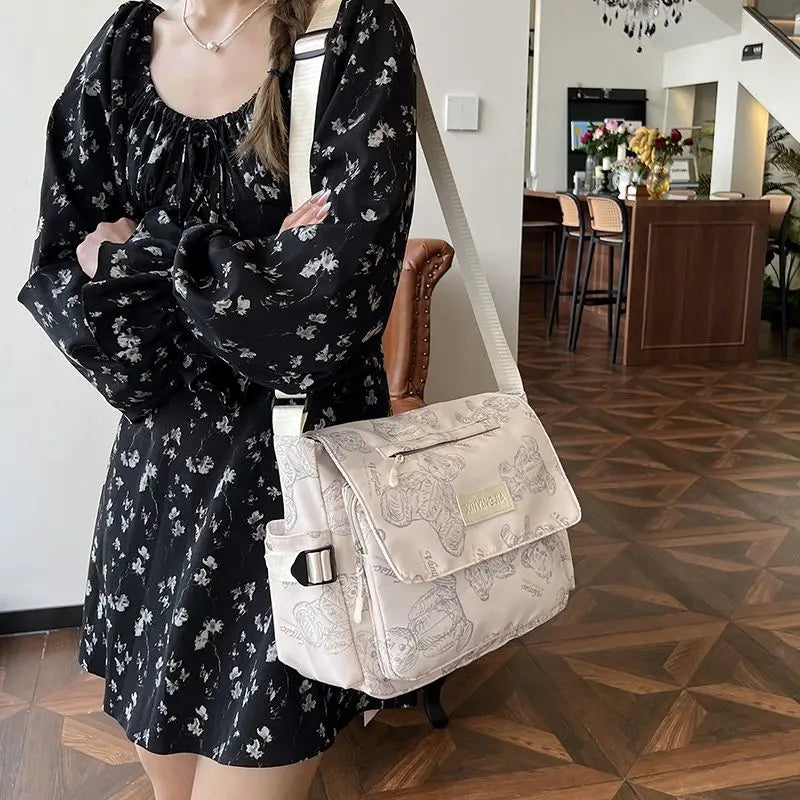 Cyflymder  Retro teddy bear cute college style girl crossbody bag Japanese Ins student large capacity versatile mailman bag