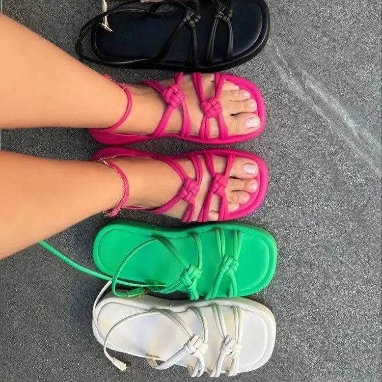 Cyflymder  New Style Women's Plus Size Round Head Woven Thick Bottom Sandals Beach Slippers Amazon Style Casual Comfortable Ladies Shoes