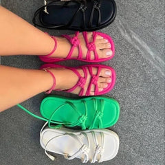 Cyflymder  New Style Women's Plus Size Round Head Woven Thick Bottom Sandals Beach Slippers Amazon Style Casual Comfortable Ladies Shoes