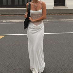 Cyflymder  Women Sexy Hollow Out Maxi Dress Lace Pachwork Sleeveless Backless Bodycon Long Dress Y2k Going Out Party Dress