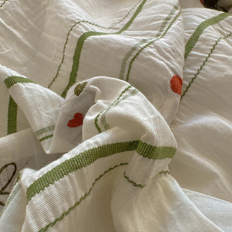 Cyflymder  100% Cotton Yarn-dyed Jacquard Floral Bedding Set Single Queen King Size Duvet Cover Bed Sheet/Fitted Sheet Pillowcases 3/4Pcs