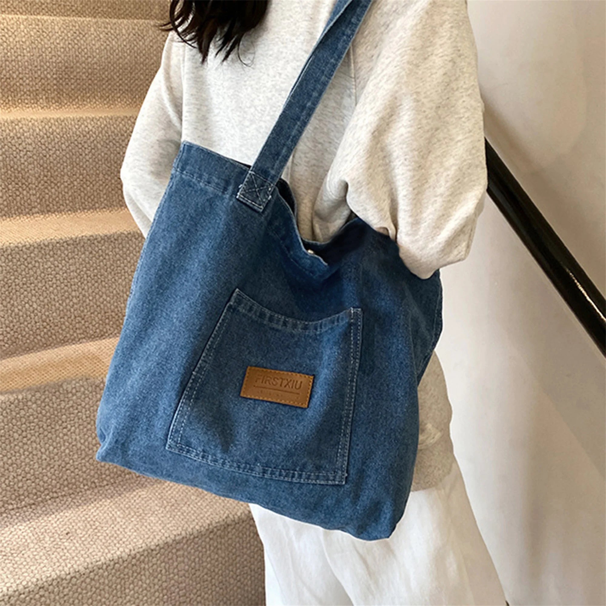 Cyflymder  Stylish Canvas Tote Bag with Multiple Pockets Fashionable Shoulder Handbag for Women Spacious and Lightweight for Everyday Use
