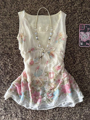 Cyflymder  Vintage Vest Slim Sweet Punk Y2k 2000s Harajuku Floral Print Lace Crop Top Woman Clothes Fashion Tank Top Elegant Fairy Tee Chic