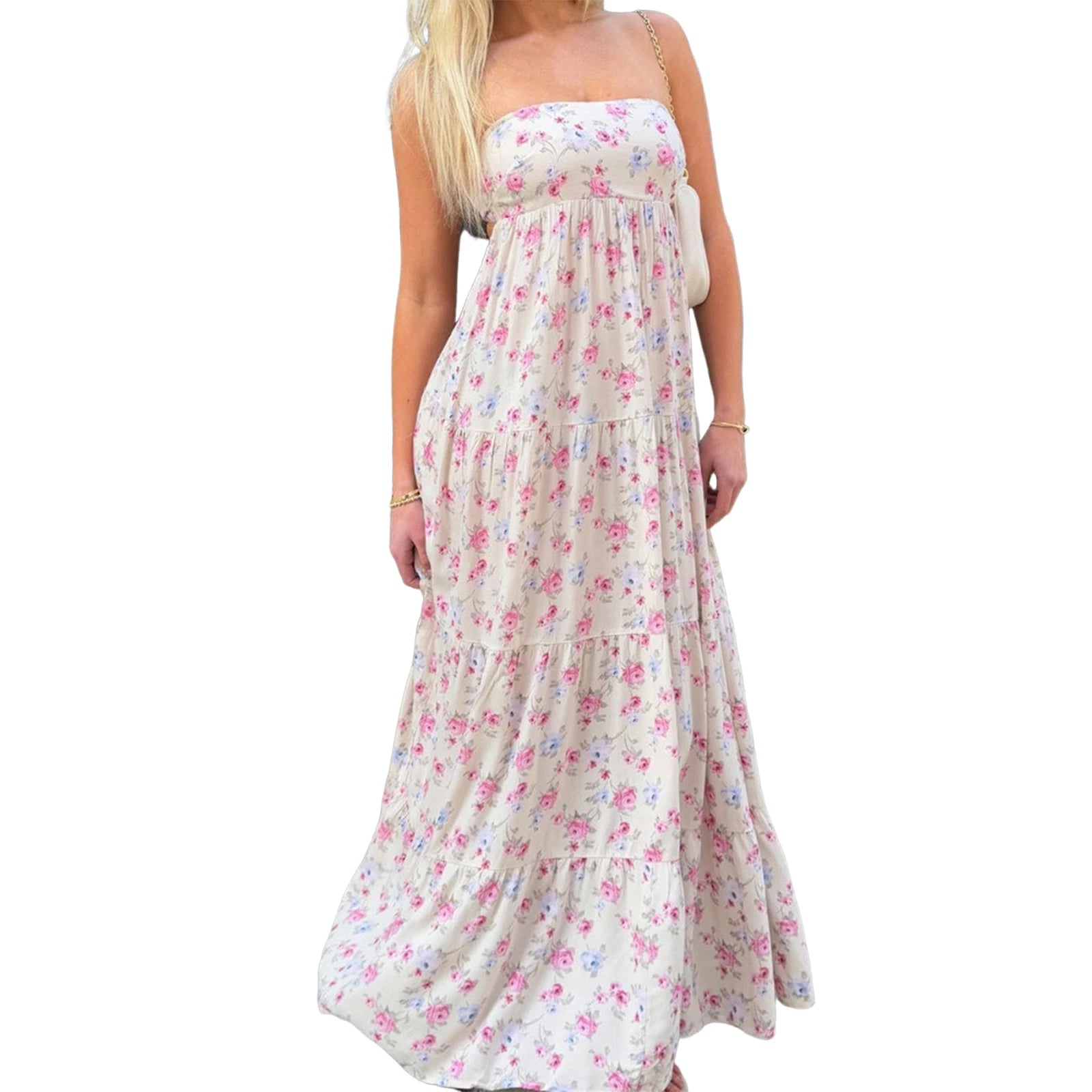 Cyflymder  Elegant Off-Shoulder Maxi Dress with Boho Floral Print and Lace-Up Back Detail for Summer Wedding Party or Vacation Beachwear