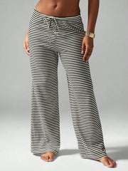 Cyflymder  Stylish Women s Striped Trousers with Drawstring Waistband Loose Fit and Low Rise - Versatile Casual Pants for Any Occasion