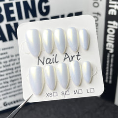 Cyflymder  10pcs Red Handmade Press on Nails Tips Acrylic Mid-length Almond False Nails Woman Wearable Solid Color Cat's Eye Fake Nail Set