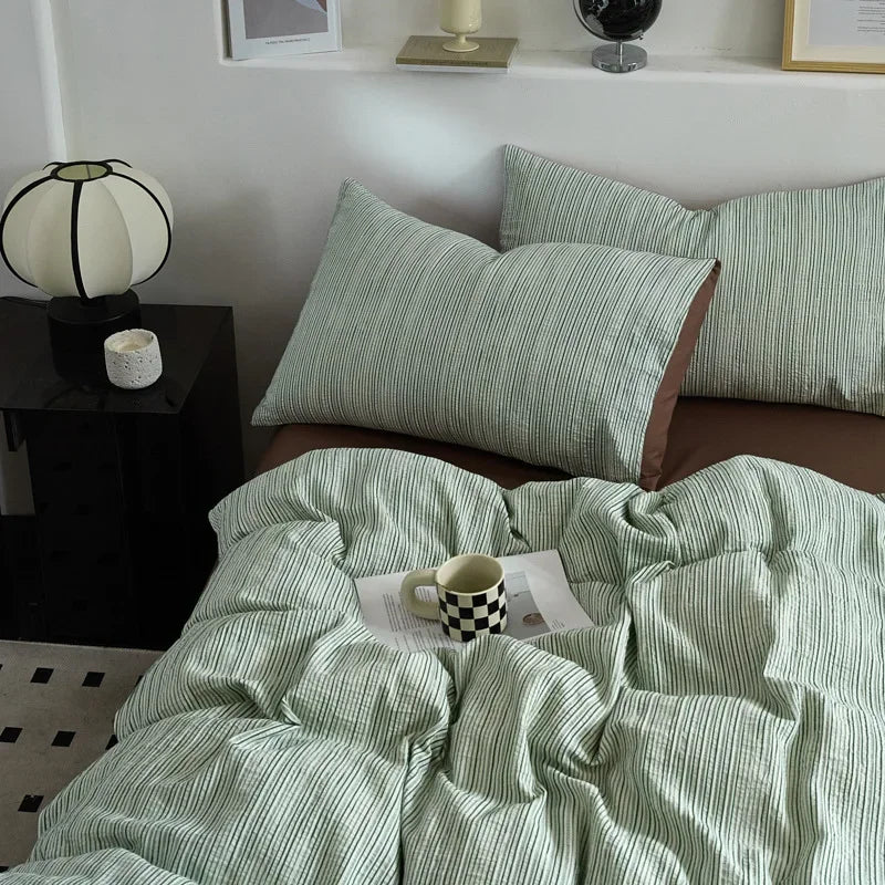 Cyflymder  Nordic Style Pure Cotton Jacquard Bedding Set Super Soft Skin Friendly Striped Duvet Cover Kit Adult Home Bedclothes for Seasons