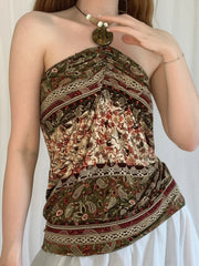 Cyflymder  Vintage Bandage Paisley Halter Tops Slim Slash Neck Sleeveless Tank Tops Women Summer Fashion Streetwear Ladies