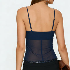 Cyflymder  New Women's Beaded Sequinned Camisole Slim Fit Sexy V Neck Spaghetti Strap Going Out Tops Stylish Summer Streetwear Camis