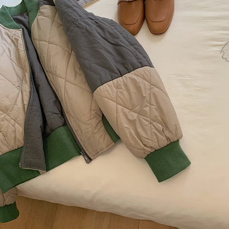 Cyflymder  Casual Oversize Nylon Puffer Jaet Men's Women's Rhombus Patterned Winter Coat Youth Faion Thiened Polyester Fiber