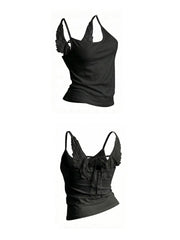 Cyflymder  Y2K Hot Girl Short Sexy Slim Fit Vest Harajuku Vintage Black Lace Up Vest Womens Summer Clothing Gothic Punk Sleeveless Tops