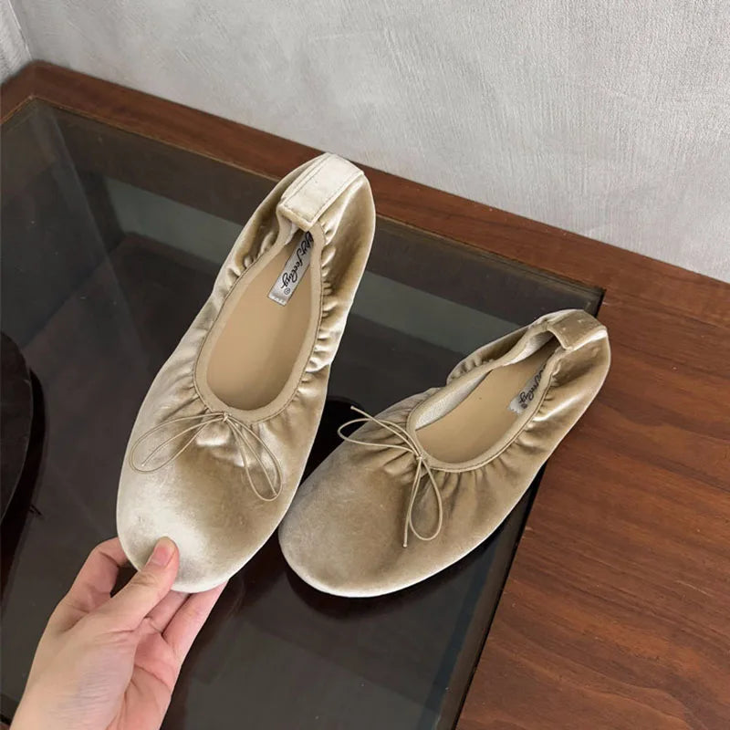 Cyflymder  New In Fashion Silk Ballet Flats Soft Dancing Shoes For Women Spring Casual Slip On Butterfly-Knot Ladies Flat Shoes