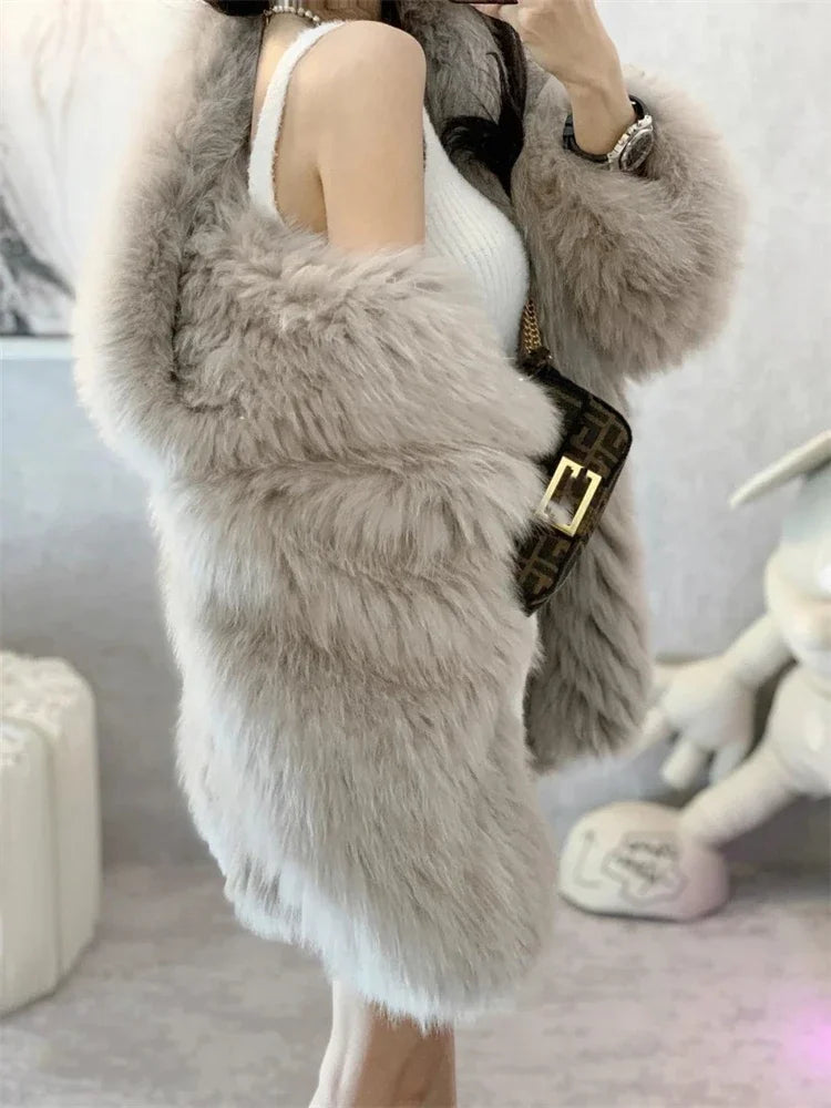 Cyflymder winter winery outfit Trendy Hooded Faux Fox Fur Coats super Warm Winter Furry Jacket Women Streetwear Plush Clothing Loose Casual Whiter Chaquetas