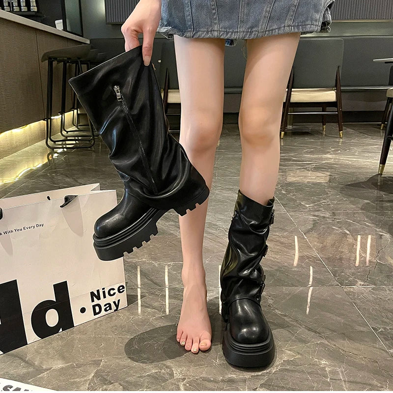 Cyflymder  Designer Thick Heel Women Western Cowboy Boots Fashion Ladies Belt Buckle Knight Booties botas de inverno feminina