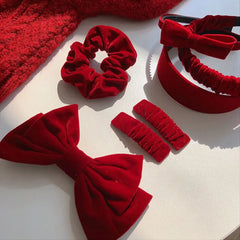 Cyflymder 1pc Red Velvet Hair Accessories Christmas Headband Wide Version Retro Sweet Pleated Large Intestine Circle BB Clip Bow Hair Clip