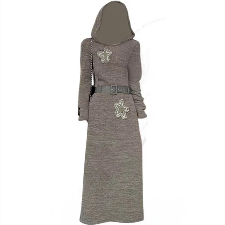Cyflymder  Extra Large Size Retro Star Print Hooded Dr Spicy Girl Sle Women's Faion for plus Size 200 Pou Winter Collection