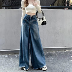 Cyflymder  Woman High Waist Vintage Designer Wide Leg Jeans Female Gothic Loose Straight Leg Pants Girls Blue Light Blue Denim Trousers