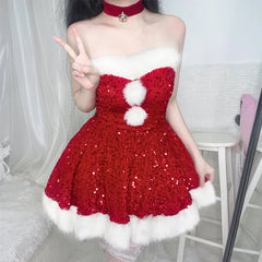 Cyflymder Christmas Costumes Christmas Dress Up Glitter Adult Christmas Clothes Strapless Clothing Set Halloween Carnival Outfit