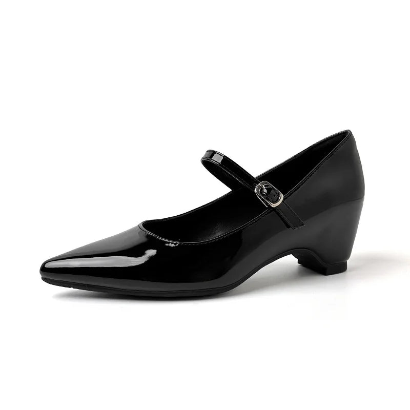 Cyflymder  Woman Shoes Height Increase 7CM Pointed Head Shallow Mouth Shoes Women's Retro Style Patent Leather Thick Heel Mary Jane Shoes