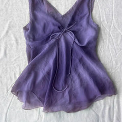 Cyflymder   French Gentle Style Gradient Purple Bowknot V-neck Sleeveless Camisole Women Summer New Style Elegant Top