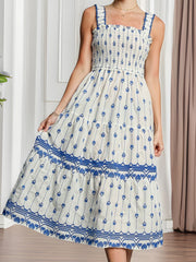 Cyflymder  Women s Boho Floral Print Sleeveless Maxi Dress with Adjustable Spaghetti Straps for Summer Beach Vacation Style