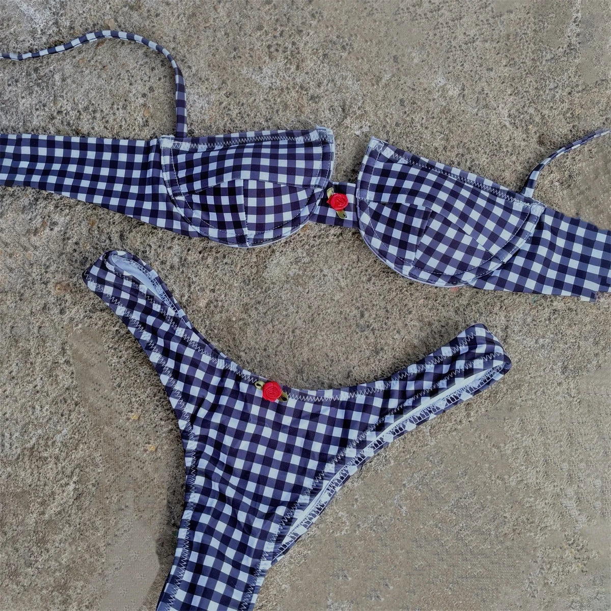 Cyflymder   Plaid Push Up Bikini Bandeau Biquini Women Sexy Swimsuit Printed Swimwear Female Low Waist Swim Suits Bathingsuit Beachwear