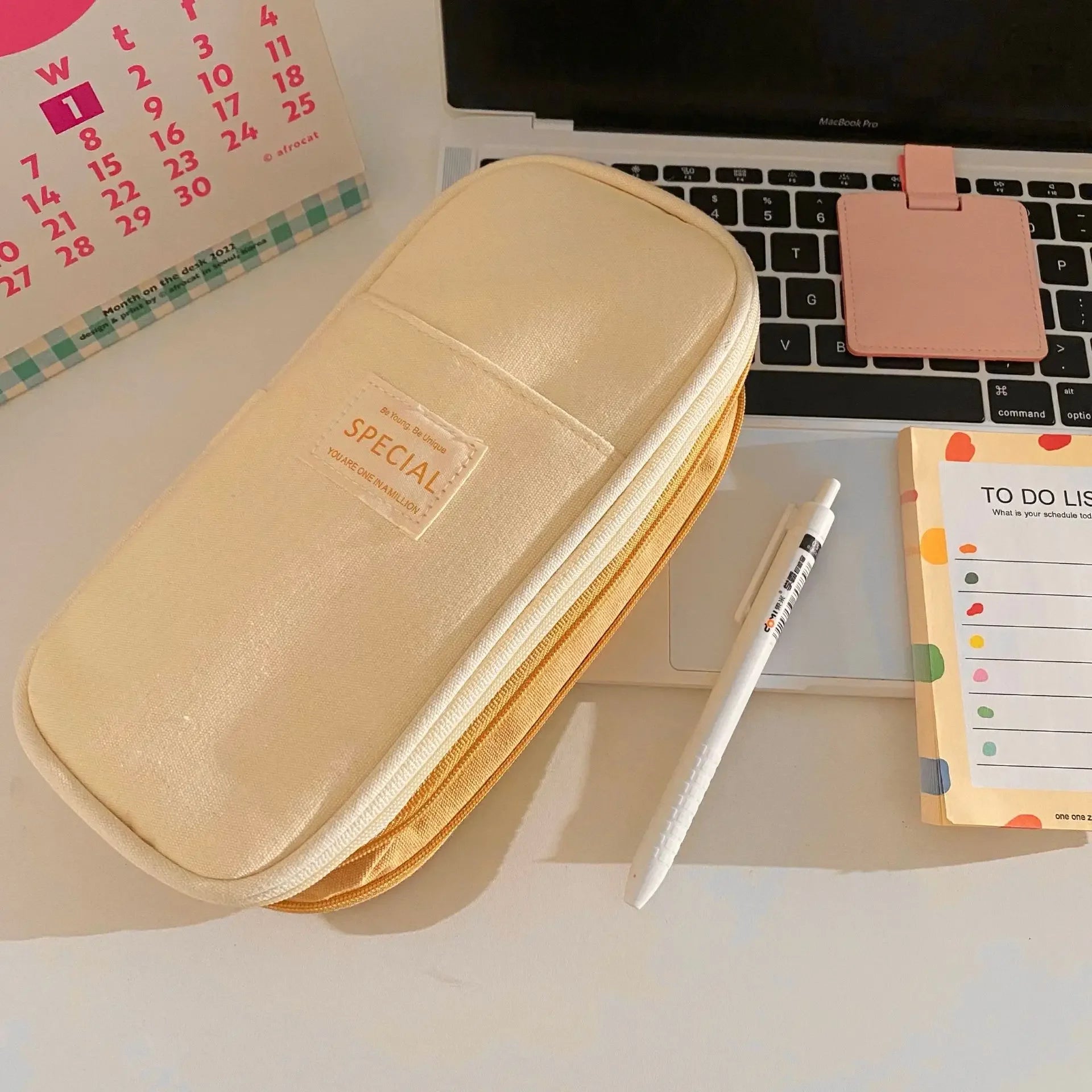 Cyflymder  1 Piece Chic Simplicity Pencil Case for Kids Minimalism Fashion Solid Color Pencil Pouch Large Capacity Stationery Storage Bag