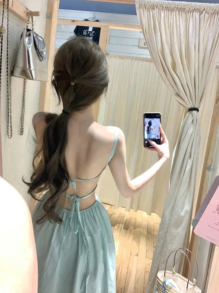 Cyflymder  Dresses Women Sexy Backless Bandage Sleeveless Slash Neck Holiday Party Dress Female Temperament Ladies Elegant Princess