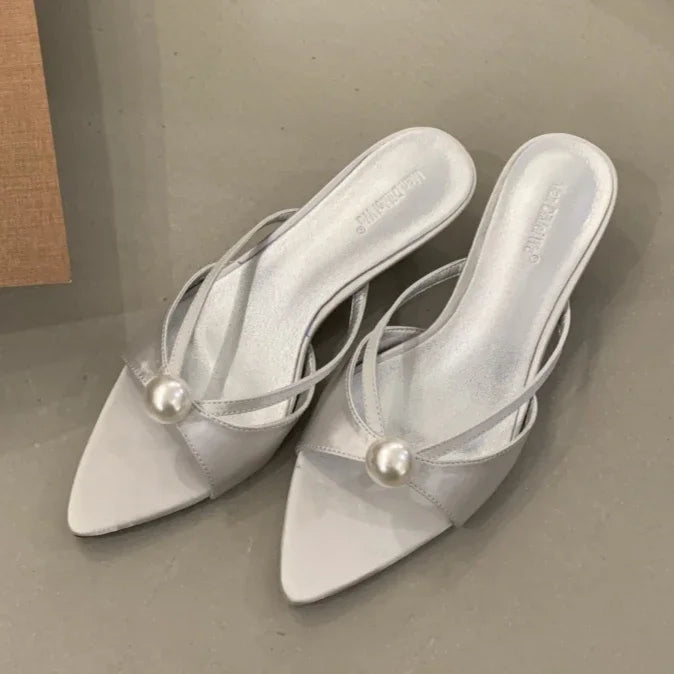 Cyflymder  High Heels Slippers Women Bead Pointed Toe Sandals Shoes Summer 2025 Trend Sexy Open Toe Woman Brand Designer Sandalias Pumps