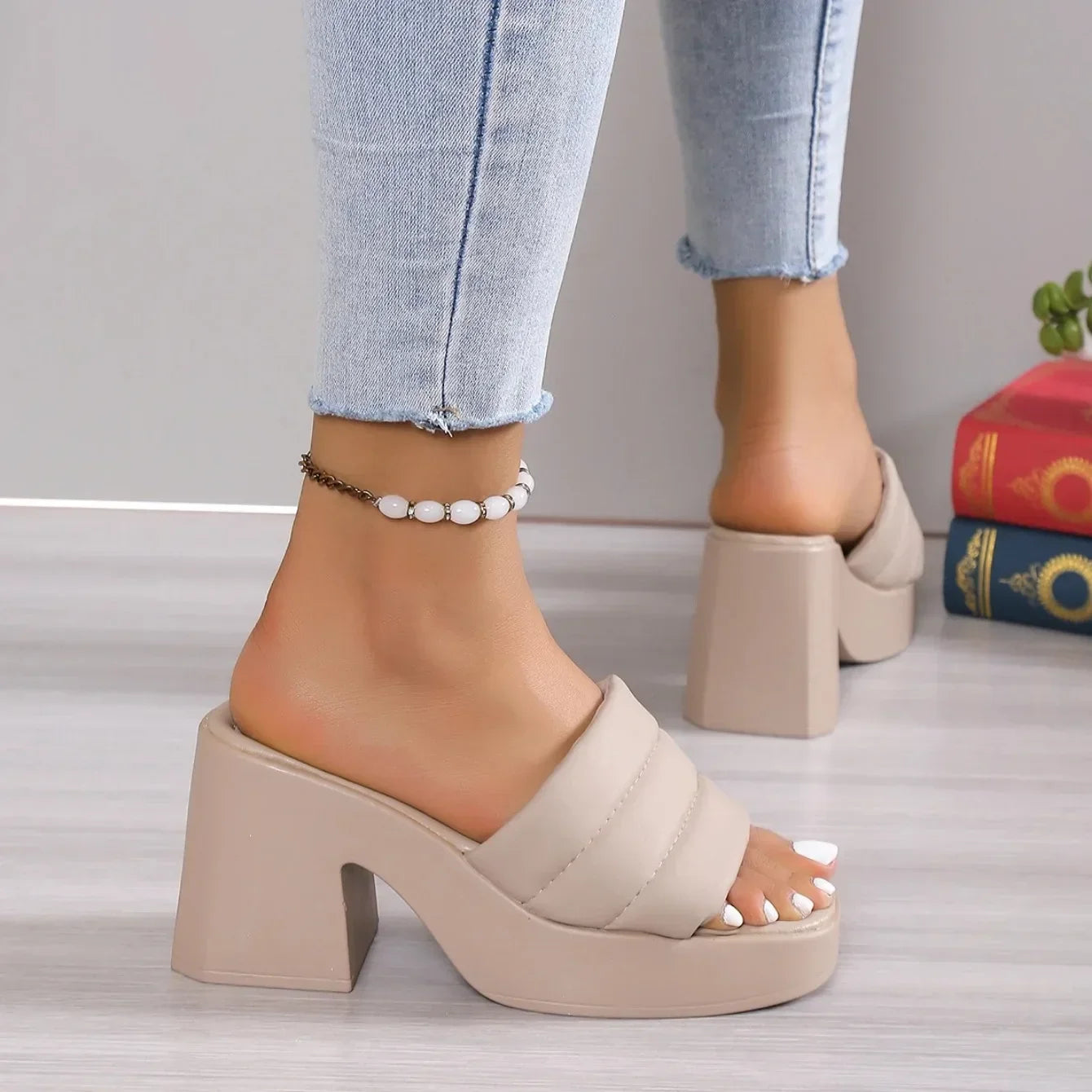 Cyflymder  Elegant Women Platform Slippers Soft PU Summer Peep Toe Thick Sole Female Outdoors Non-slip Casual Beach Heels Slippers