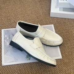 Cyflymder  Women Retro Wrinkle Leather Loafers Slip On Flat Penny Shoes Glossy Ruched Design Casual Office Dress Loafers Fashion Comfort