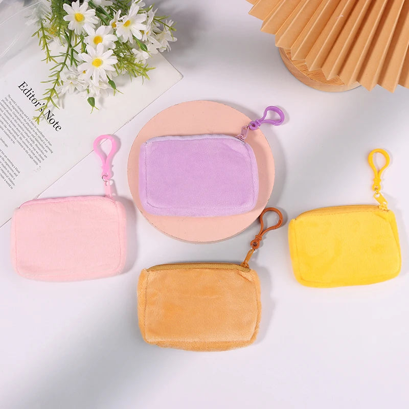 Cyflymder Solid Plush Coin Purse Women's Cute Wallet ID Card Bag Keychain Minimalist Coin Bag Kawaii Wallets for Women