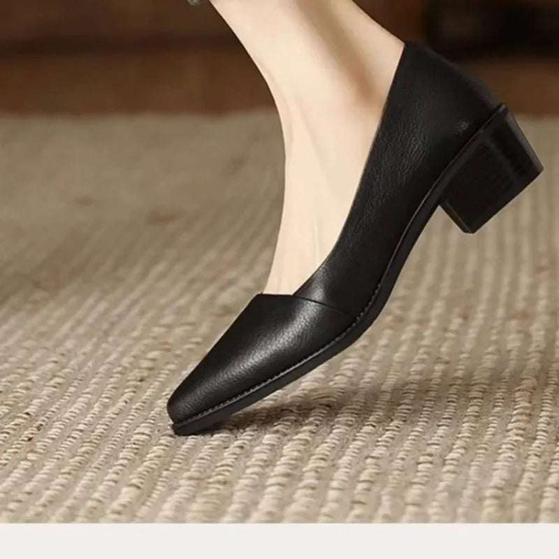 Cyflymder  Women's Coarse Heel Shoes Spring New Pointed Head Shallow Mouth Soft Sole Waterproof Non-slip Low-top Shoes