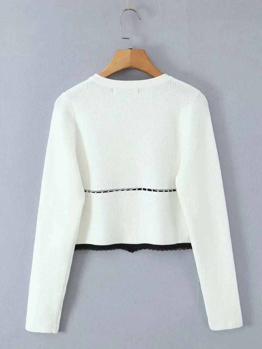 Cyflymder  Hit Color Knit Two Piece Set for Women O Neck Long Sleeve Spliced Buttons Top Low Waist Shorts Casual Suit Female