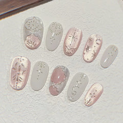 Cyflymder  24pcs Diamond Love Design Nails Sets Press on Purple Short Almond False Nails Tips Wearable Rhinestone French Oval Fake Nail Art