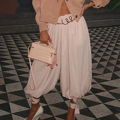 Cyflymder  Fashion Loose Drawstring Jogger Balloon Pants Women Casual Elastic Waist Baggy Pants for Daily Life Vacation Trouser