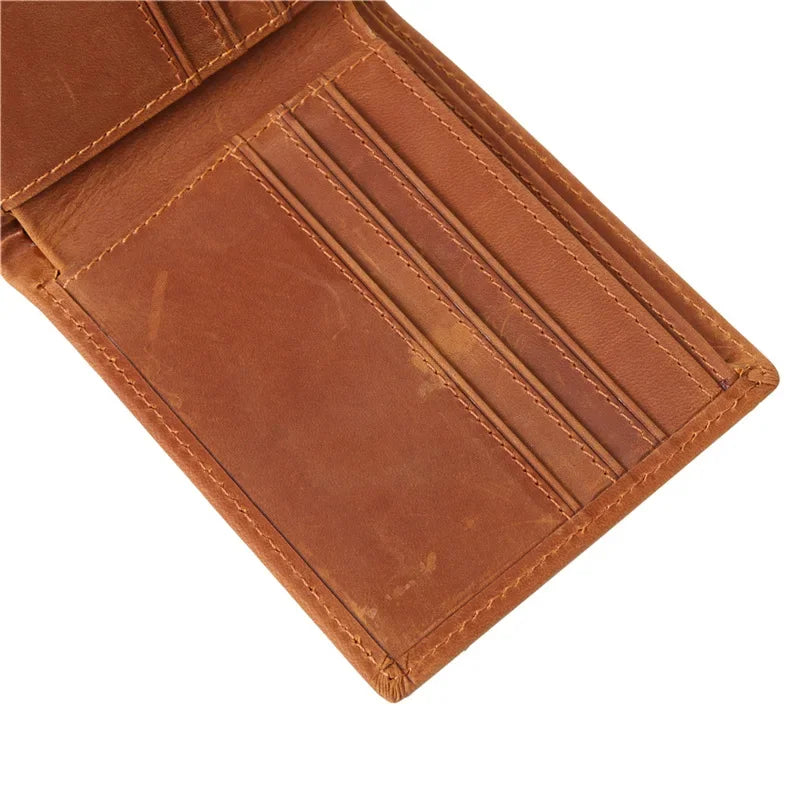 Cyflymder  Men's Wallet 100% Genuine Leather Short Wallet Vintage Cow Leather Coin Purse Casual Wallets Purse Card Holders