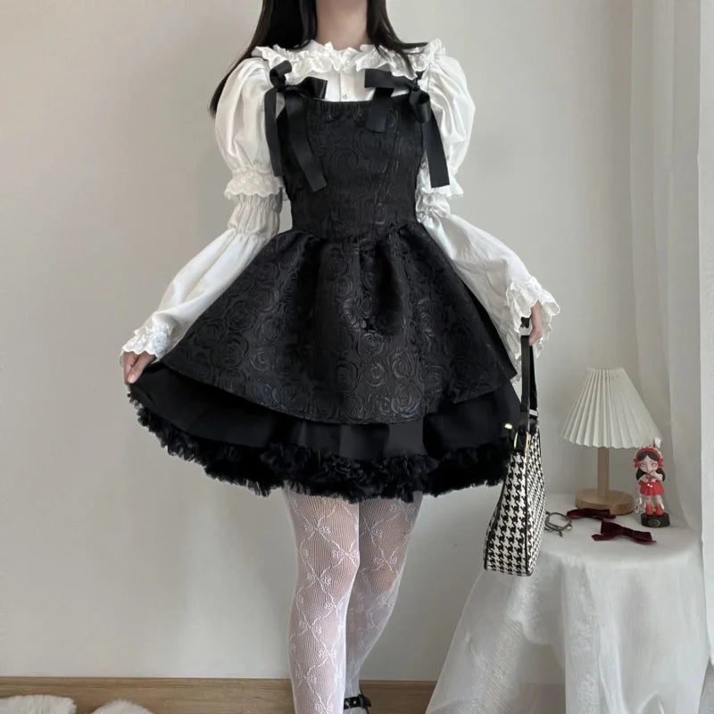 Cyflymder New Removable Flare Sleeves Shirts White Ruffle Women Gothic Fairy Aesthetic Doll Collar Tops Y2K Harajuku Lolita Blouses